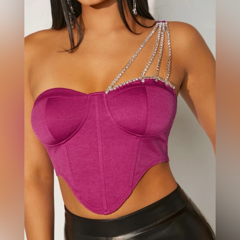 Rhinestone Strap Corset Crop Top